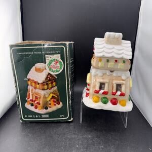 1988 L & L Designs Gingerbread House Potpourri Pot Christmas Decor w/ Box